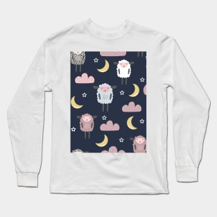 Sweet sleeping sheep pattern dark navy Long Sleeve T-Shirt